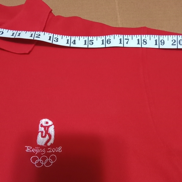 Beijing 2008 Olympics Official Staff Embroidered Red Unisex Polo Shirt Size L - Picture 7 of 10